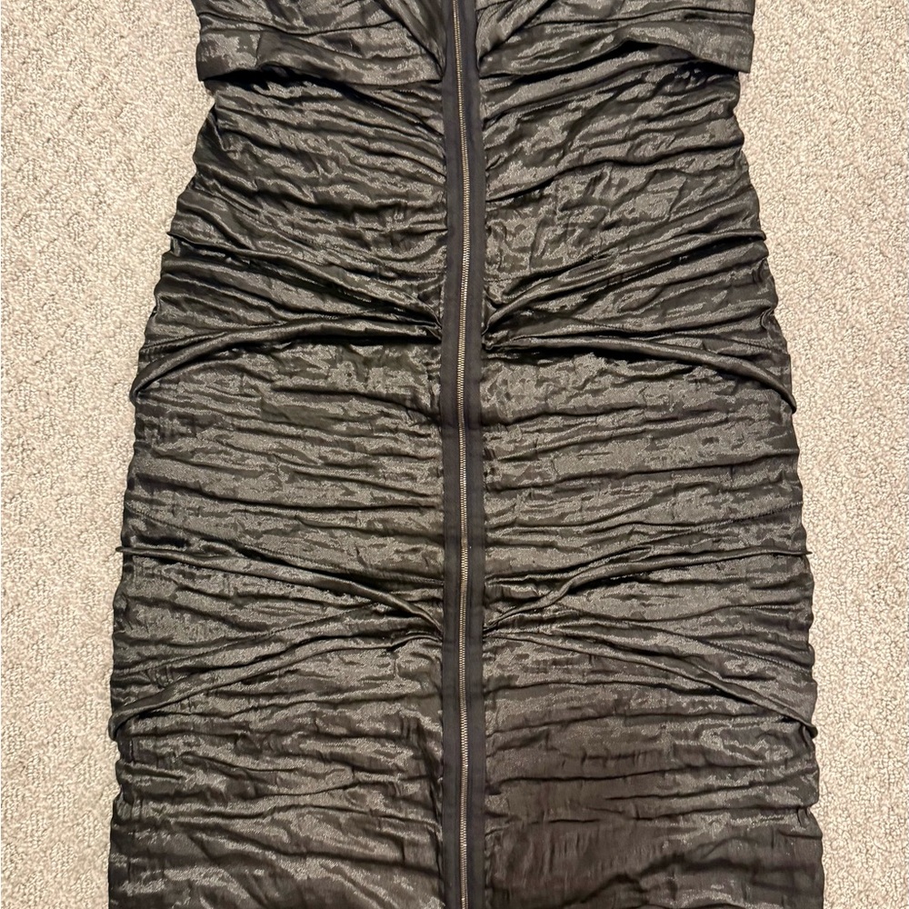 Nicole Miller Strapless Pewter Ruched Dress
